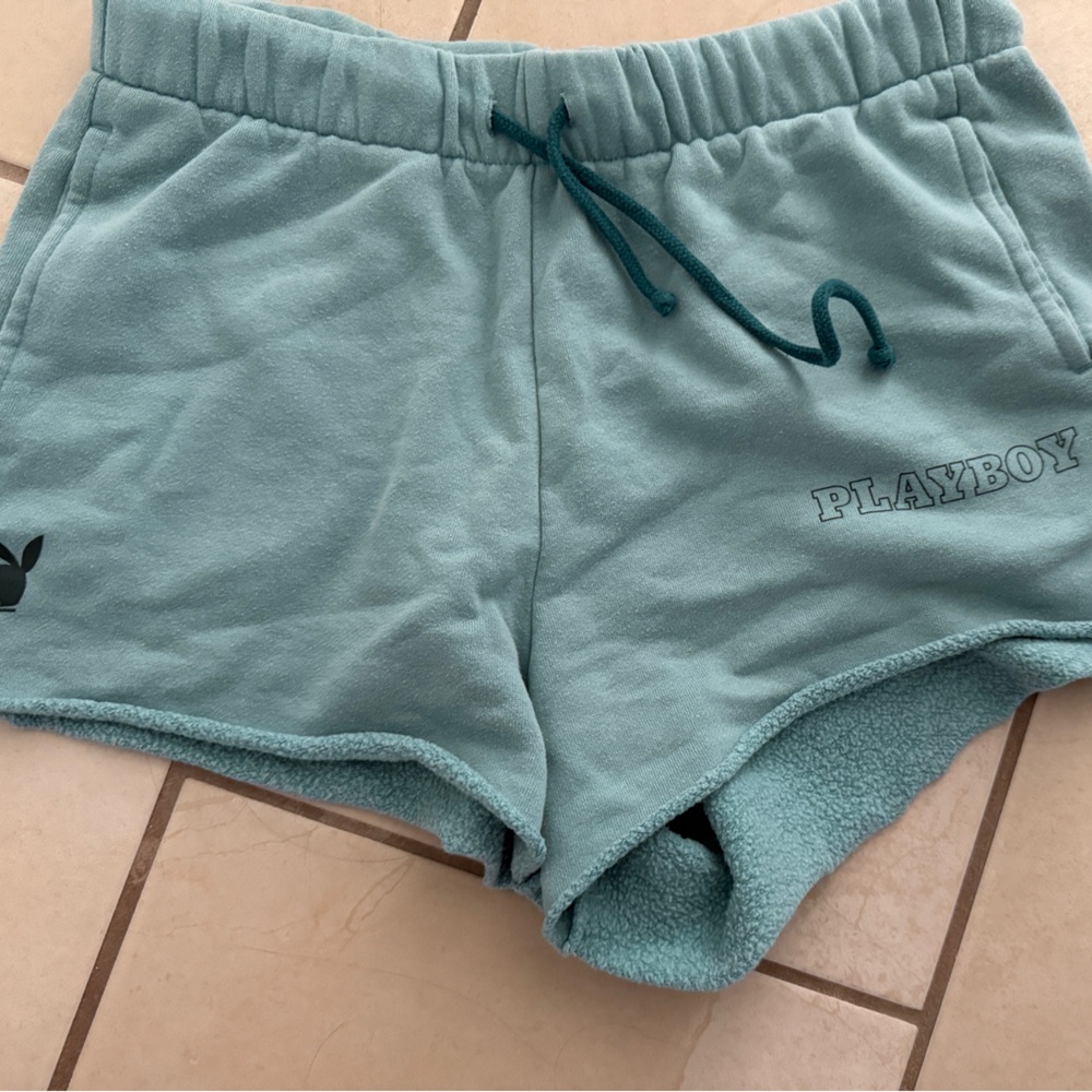 EUC  sweat-pant shorts are a product of a collab with Playboy and Pacsun. Size S